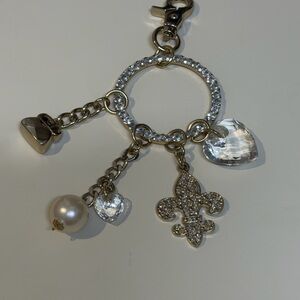Kathy Van Zeeland Gold Crystal Fleur-de-Lis & Heart Charm Keyring